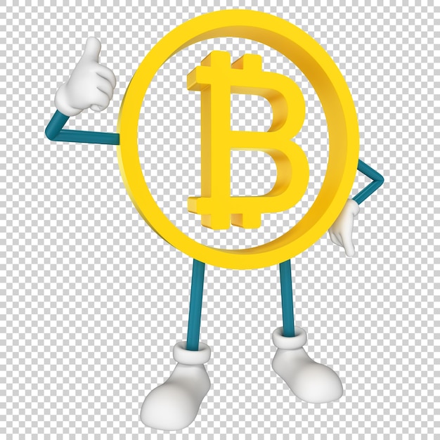 Bitcoin symbol thumbs up isolated on white background 3D rendering