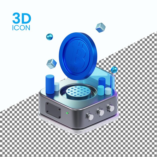 PSD ビットコインの技術的な3dアイコンのレンダリング