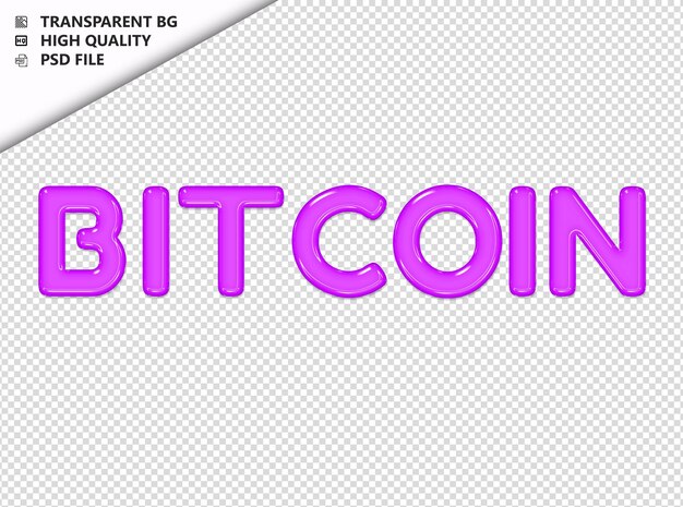 PSD bitcoin typography purple text glosy glass psd transparent