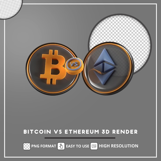 Illustrazione 3d di bitcoin vs ethereum