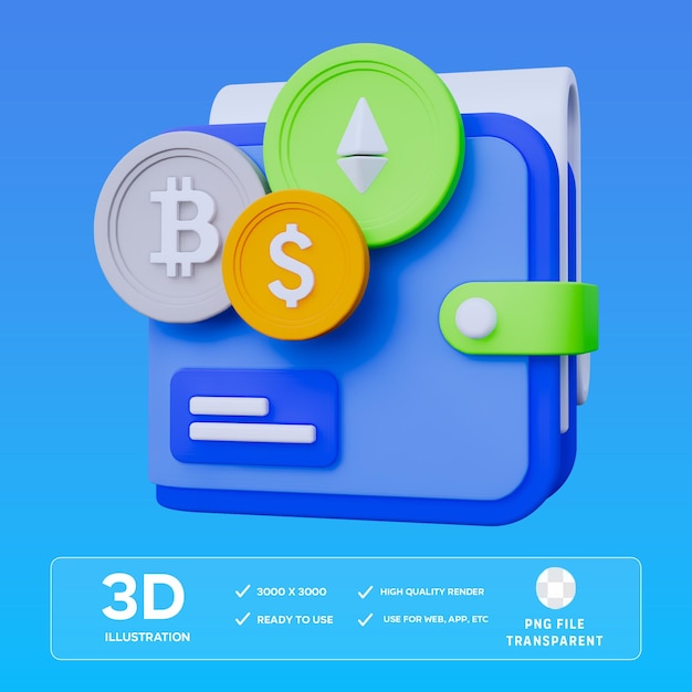 Биткойн кошелек 3D иллюстрация