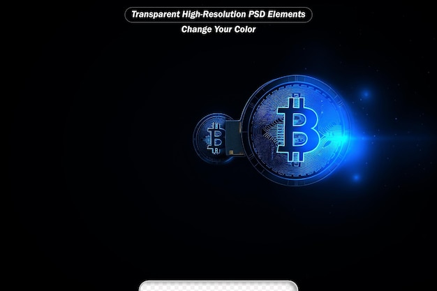 PSD bitcoin con luci luminose simbolo di bitcoin blu