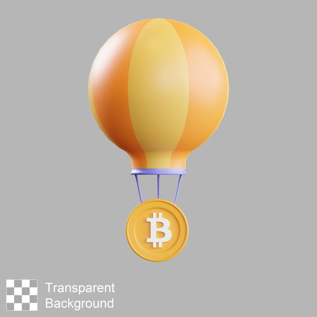 Bitcoin with hot air balloon 3D Illustration