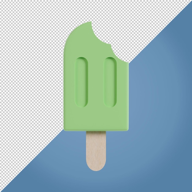 bitten ice cream stick 3d render illustration