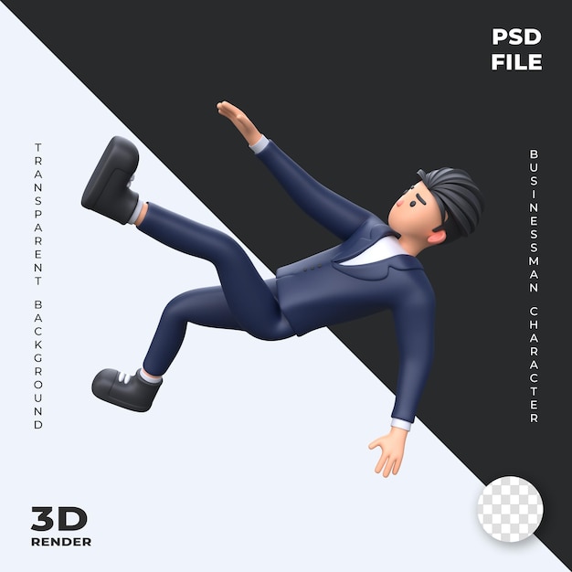 PSD biznesmen 3d spada w dół postać z kreskówki ilustracja koncepcja biznesowa