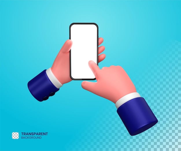 Biznesmen trzyma rękę smartfona gest ilustracja 3d