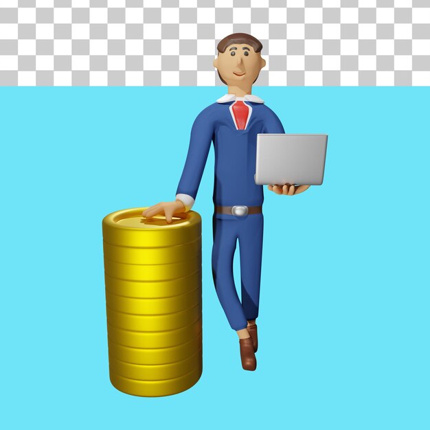 Biznesmen Trzymający Laptopa Z Monetą Ilustracja 3d