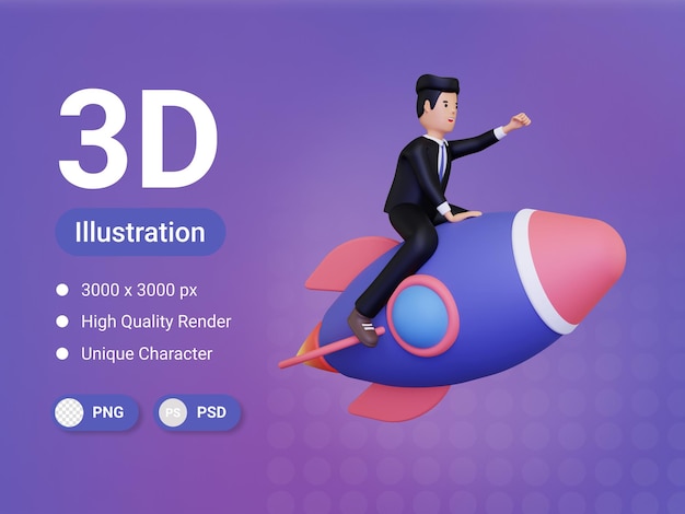 Biznesmen Uruchamia Biznes Startowy Ilustracja 3d