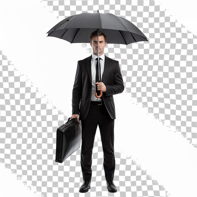 PSD biznesmen z parasolem na przezroczystej