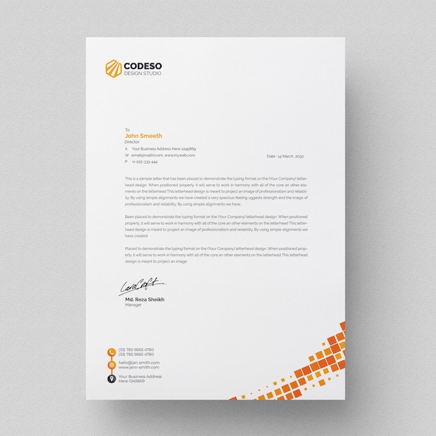 PSD biznesowy szablon papieru firmowego w kolorze pomarańczowym