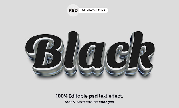 黒の3D編集可能なpsd黒のテキスト効果