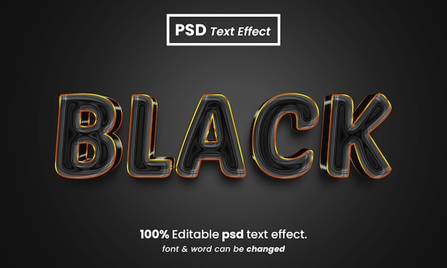 Черный 3d редактируемый PSD премиум текстовый эффект