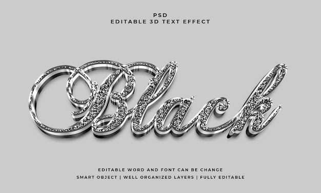 背景を持つ黒の 3 d 編集可能な psd テキスト効果