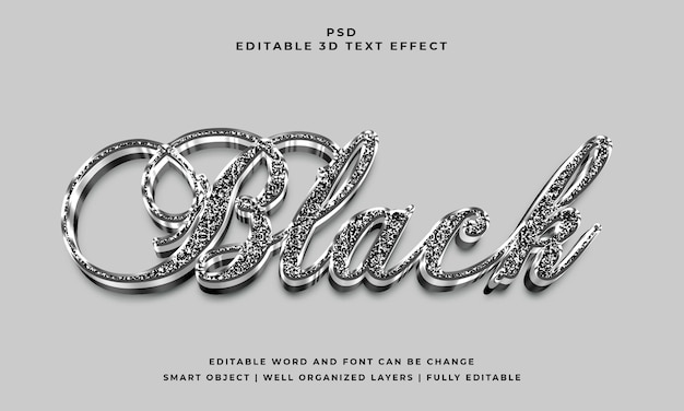 Black 3d editable psd text effect with background