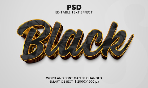 Effetto di testo modificabile 3d nero psd premium con sfondo