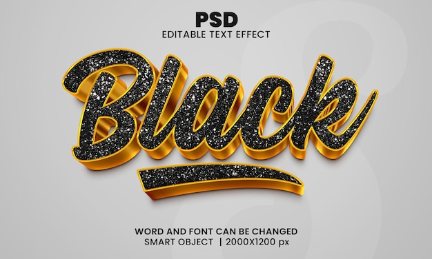 Effetto di testo modificabile 3d nero psd premium con sfondo