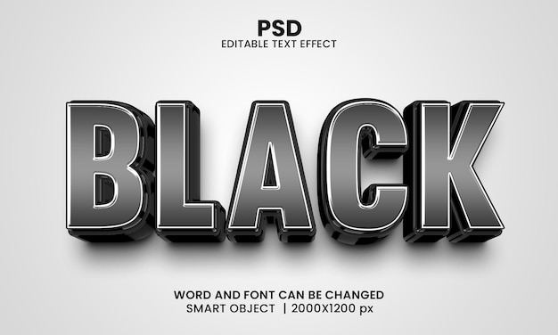 PSD Черный 3d редактируемый текстовый эффект premium psd с фоном