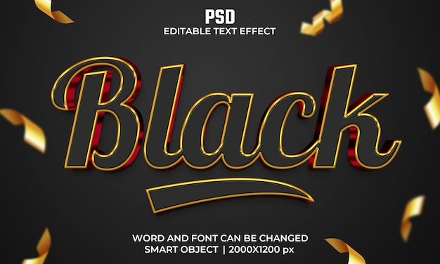 Black 3d editable text effect premium psd with background