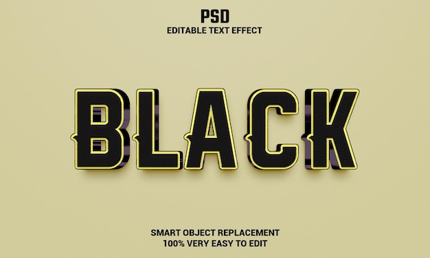 Черный 3d редактируемый текстовый эффект с фоном Premium Psd