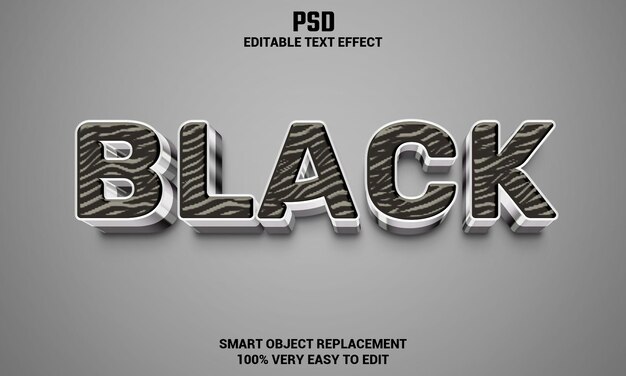 Black 3d editable text effect with background premium psd