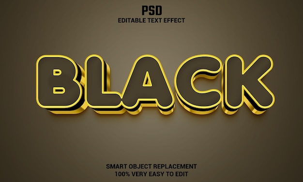 Черный 3d редактируемый текстовый эффект с фоном premium psd