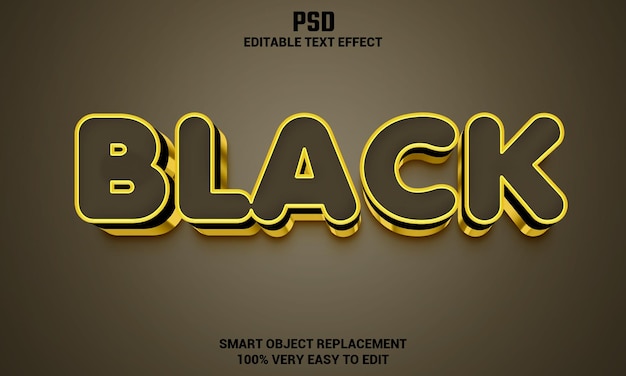 Black 3d editable text effect with background premium psd