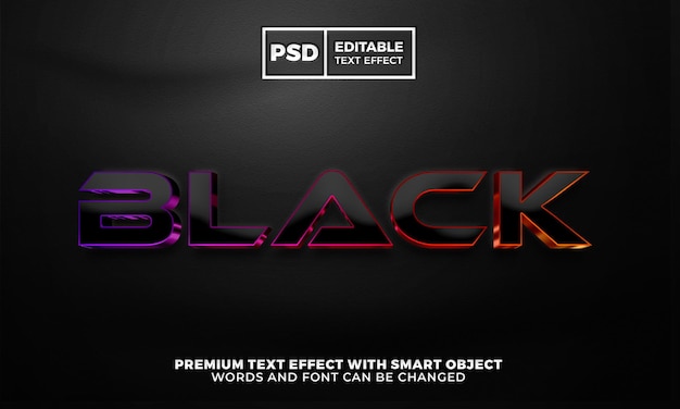 검은색 3D 현대 편집 가능한 텍스트 효과 프리미엄 psd