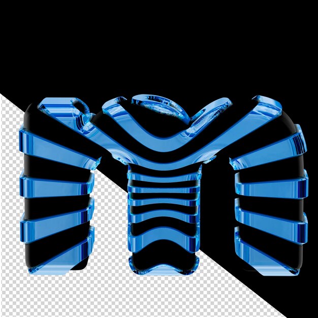 Black 3d symbol with blue ice straps letter m