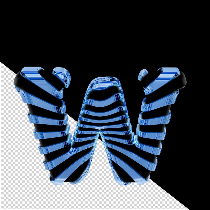 PSD black 3d symbol with blue ice straps letter w