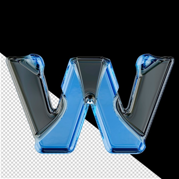 PSD black 3d symbol with blue inlays letter w