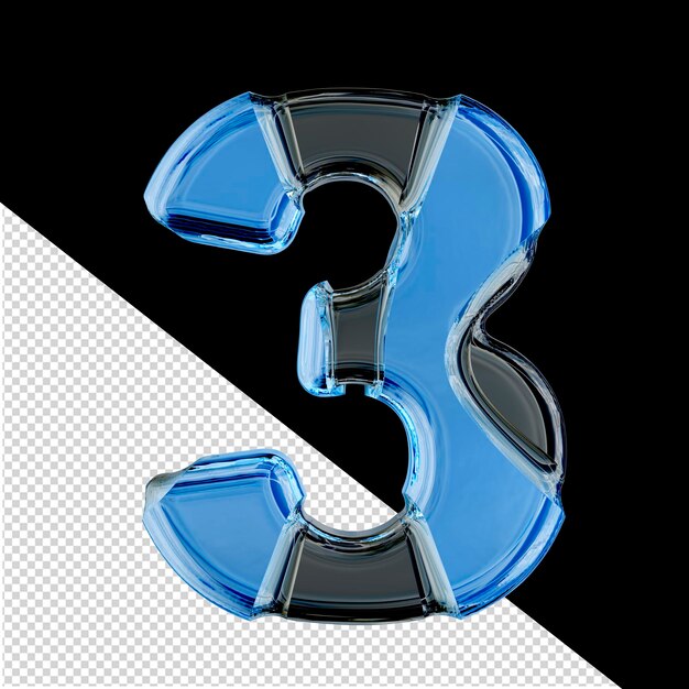 Black 3d symbol with blue inlays number 3