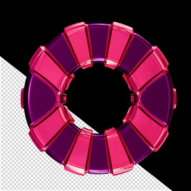 PSD black 3d symbol with pink vertical straps letter o