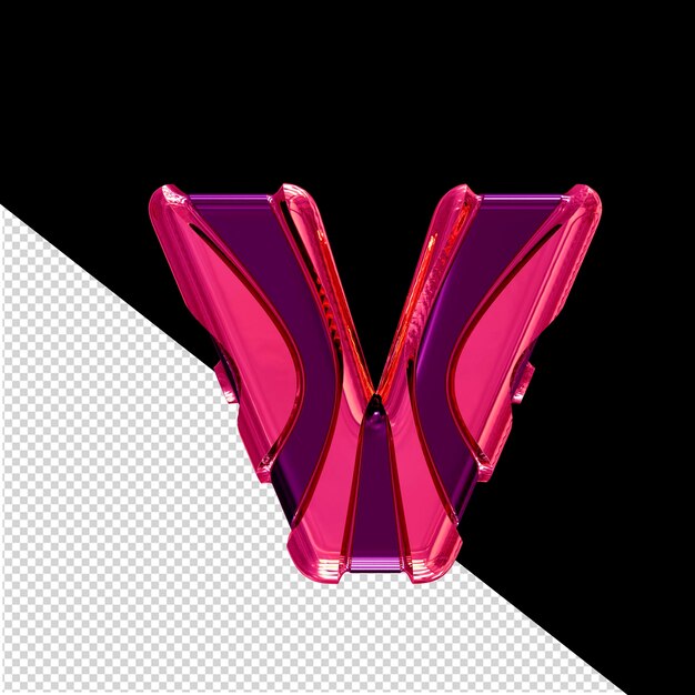 PSD black 3d symbol with pink vertical straps letter v