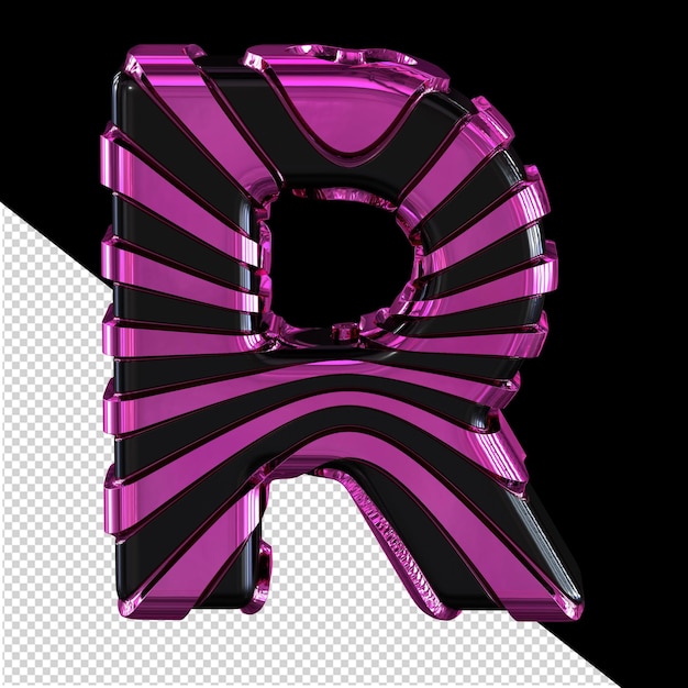 Black 3d symbol with purple straps letter r