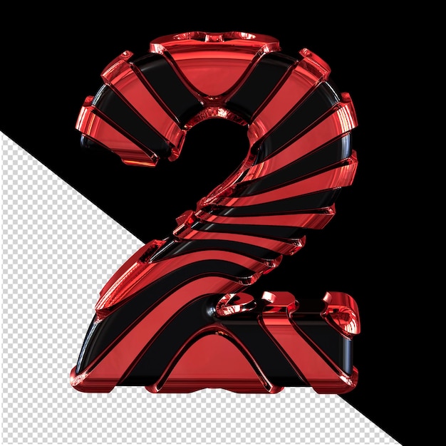 PSD black 3d symbol with red straps number 2