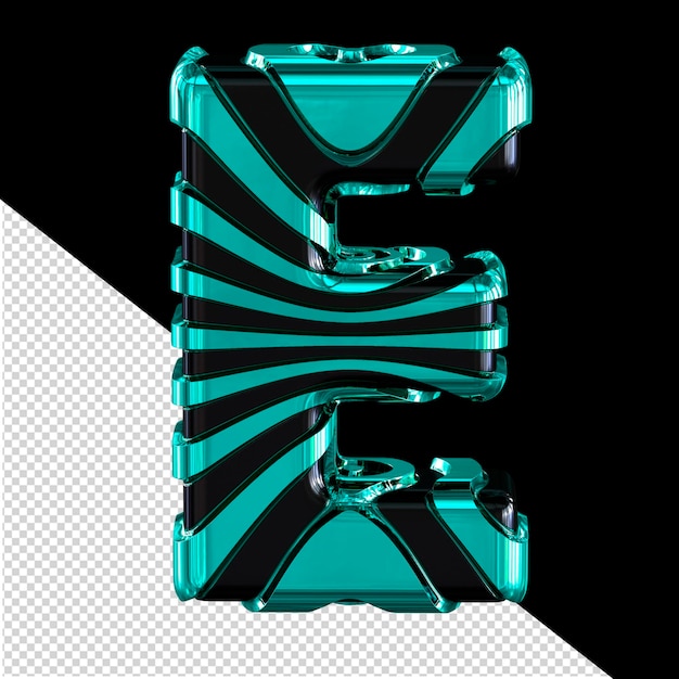 PSD black 3d symbol with turquoise straps letter e