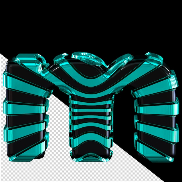 PSD black 3d symbol with turquoise straps letter m