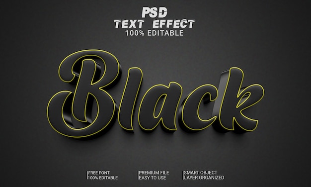 Black 3d text effect psd file