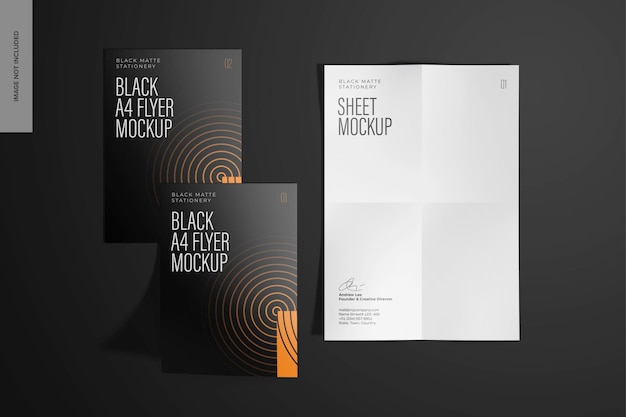 black a4 flyer mockup, top view