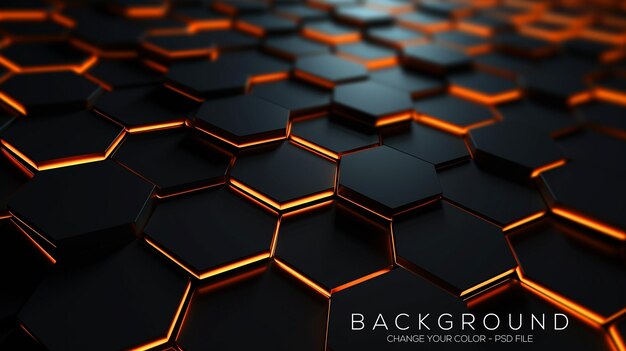 Black abstract technological background with hexagon cells 3d illustration of honeycomb structure