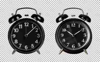 PSD black alarm clock isolated on a transparent background png