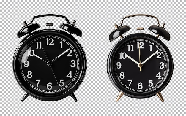 PSD black alarm clock isolated on a transparent background png
