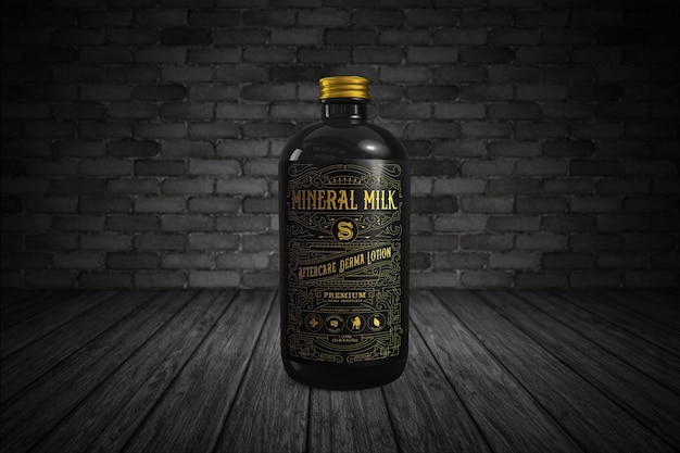 PSD black amber bottle mockup