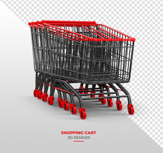 PSD Черно-красная корзина для покупок на прозрачном фоне