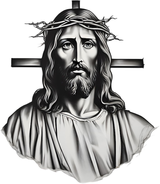 PSD black and white drawing of jesus christ