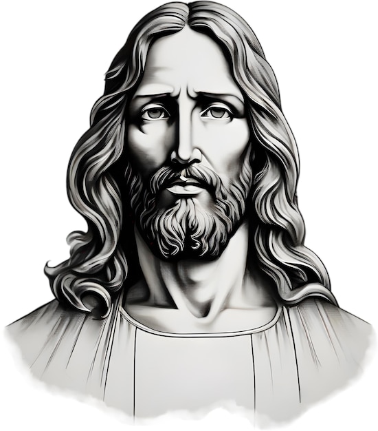 PSD black and white drawing of jesus christ