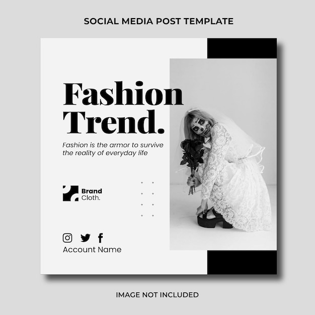 PSD Редактируемый шаблон публикации в социальных сетях instagram в черно-белом стиле моды