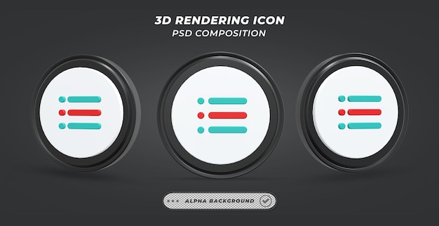 PSD 3d 렌더링의 흑백 목록 아이콘