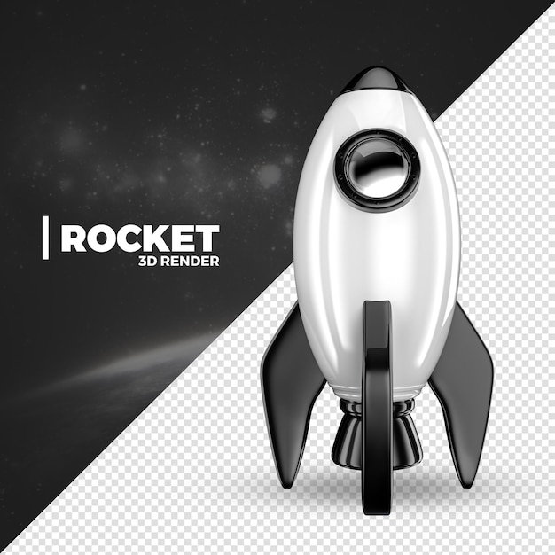Black and White Space Rocket flying 3D Render isolated