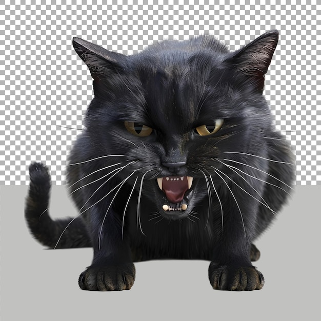 PSD 透明な背景の黒い怒った猫 aiが生成した